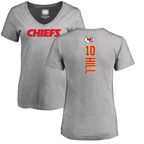Women Football Kansas City Chiefs #10 Hill Tyreek Ash Backer V-Neck T-Shirt->nfl t-shirts->Sports Accessory